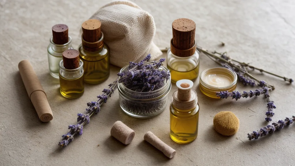 Frascos de cosmética natural con etiquetas limpias en un estante ordenado