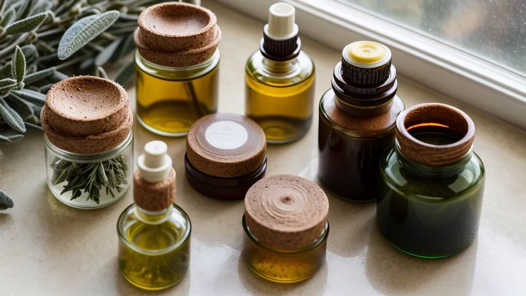 Primer plano de cera de abejas natural y aceite de jojoba sobre madera